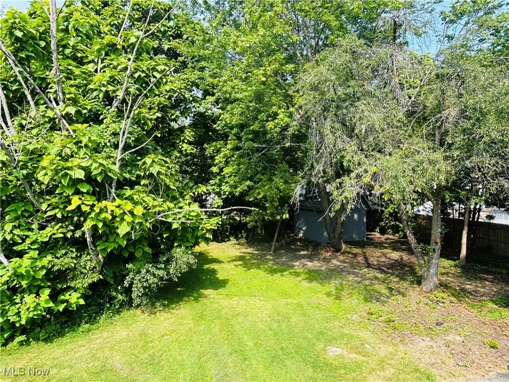 View of yard with a storage shed
