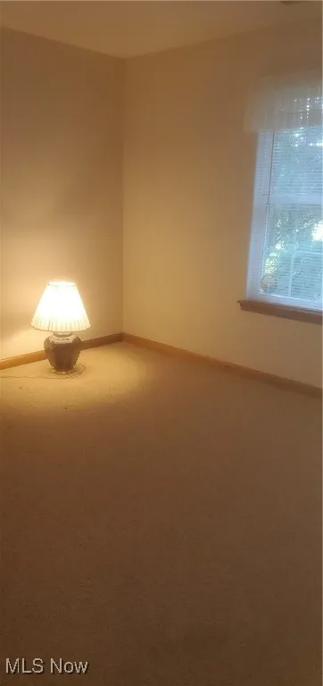 Carpeted spare room with baseboards