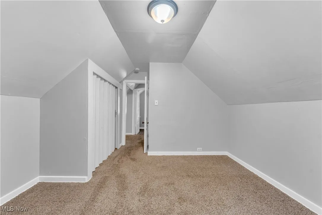 Additional living space with carpet floors and vaulted ceiling