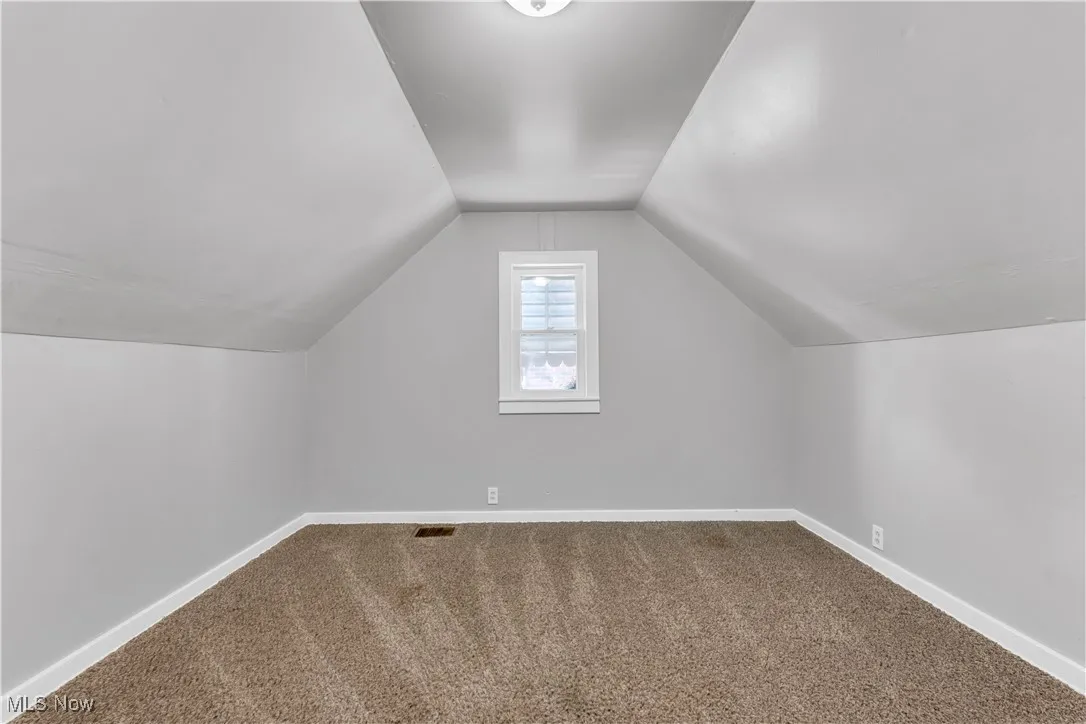 Additional living space featuring carpet and lofted ceiling