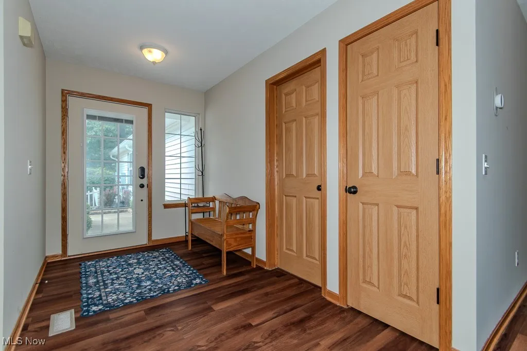 Entryway with dark wood-style flooring