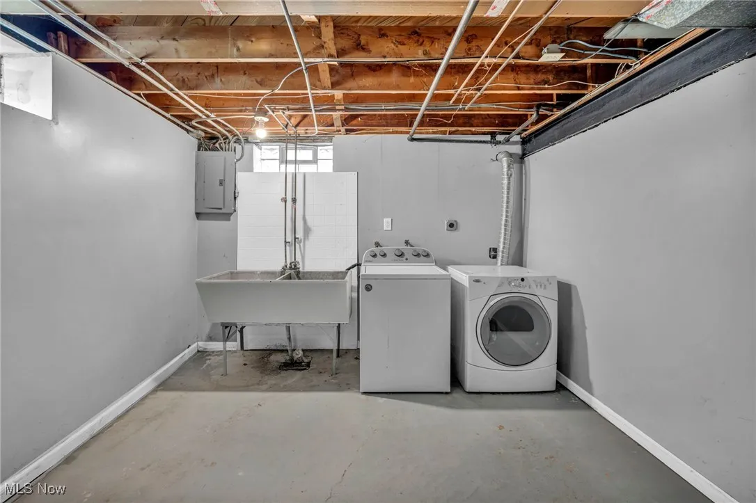 Laundry area featuring washing machine and dryer and electric panel