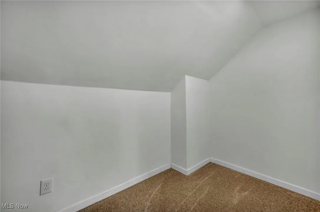 Additional living space with vaulted ceiling and carpet