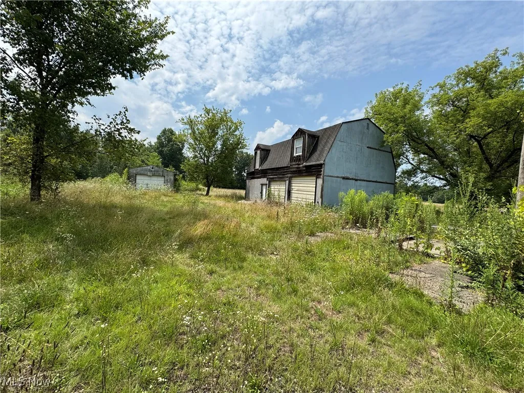 View of yard with an outbuilding and a barn