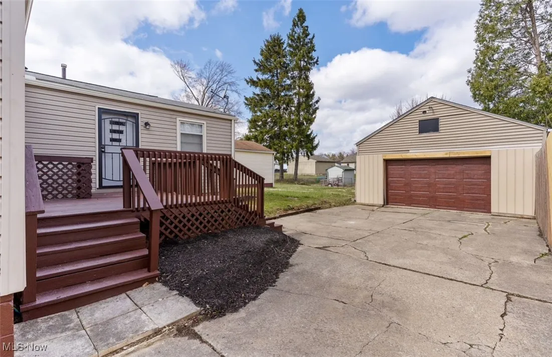 View of detached garage