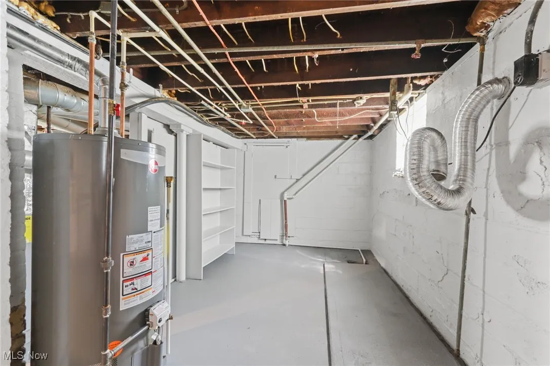 Unfinished below grade area with gas water heater