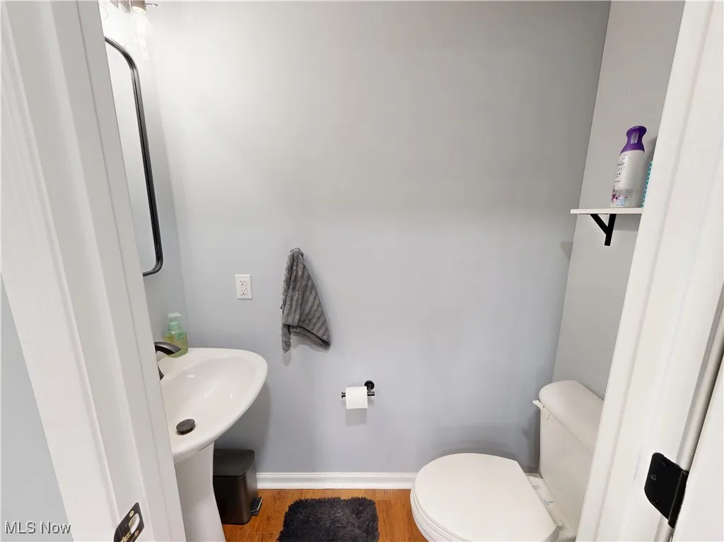 Bathroom with wood finished floors and toilet