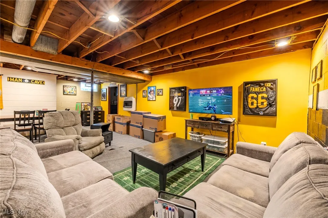 Living area with carpet flooring
