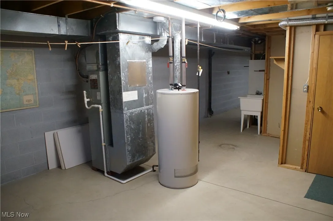 Utilities featuring water heater and heating unit