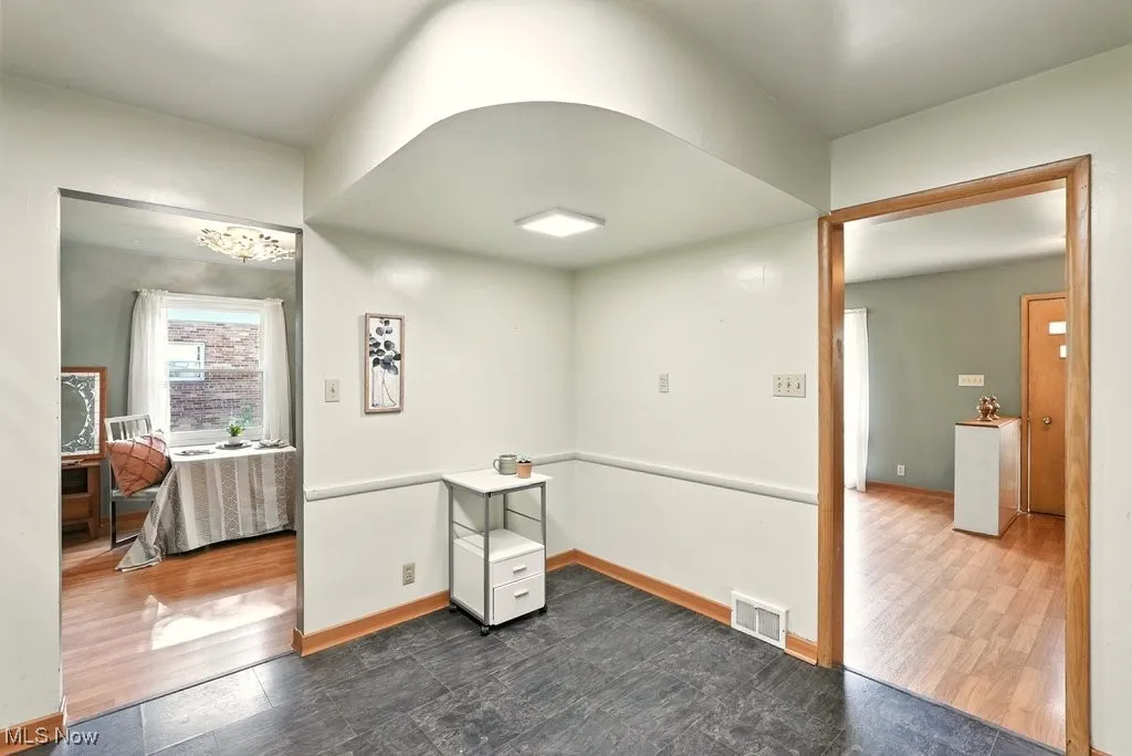 Kitchen looking into dining area