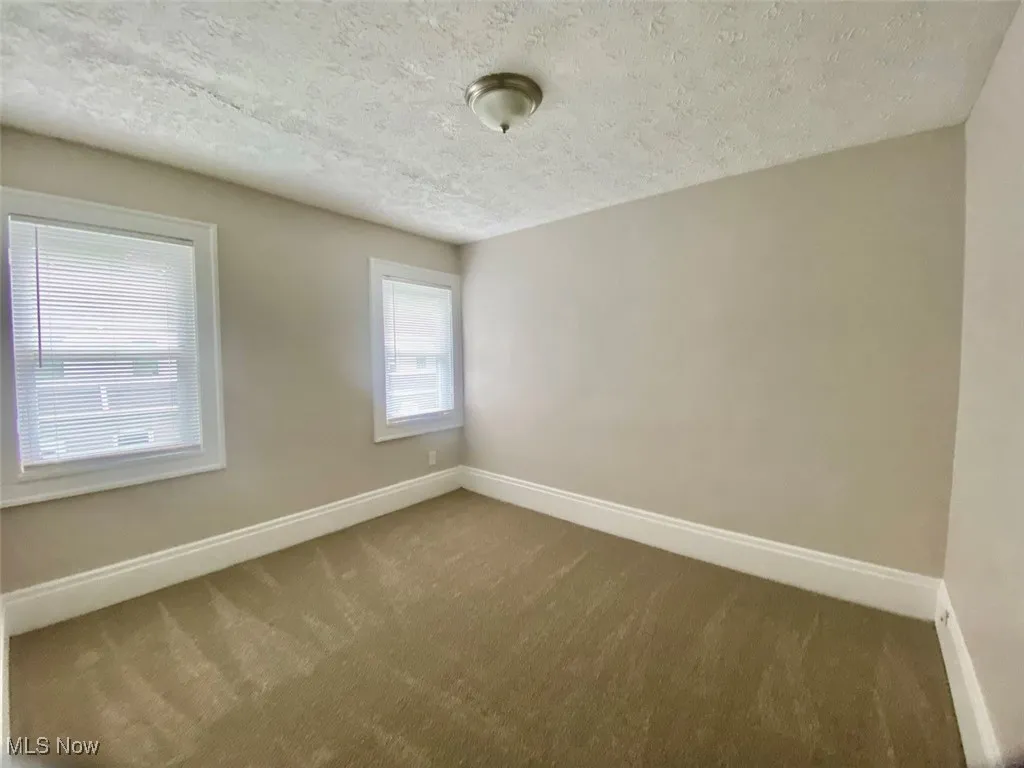Spare room with a textured ceiling and carpet