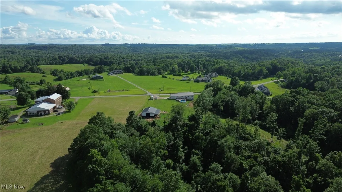 Aerial view of sparsely populated area featuring a forest