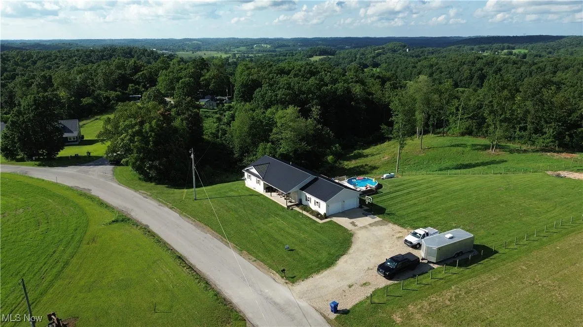 Aerial view of a heavily wooded area