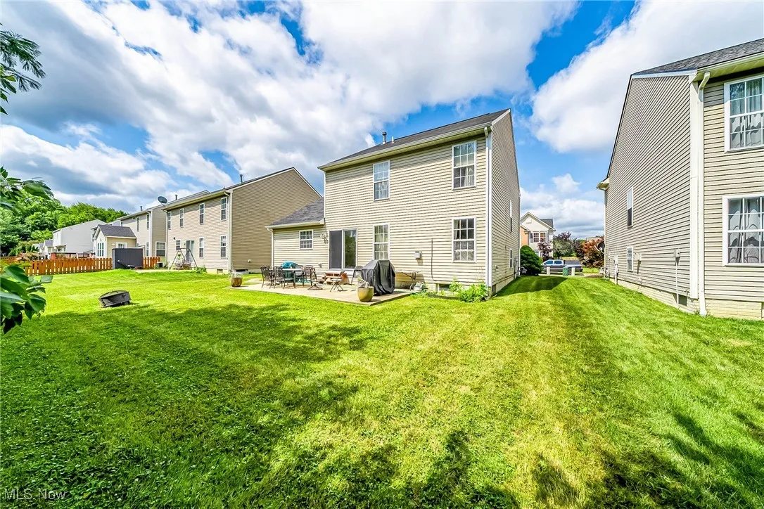 Back of property featuring a patio area and a residential view