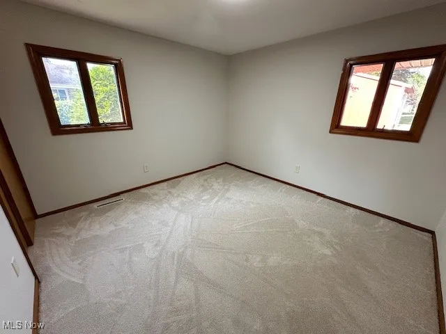 Spare room with healthy amount of natural light and light colored carpet