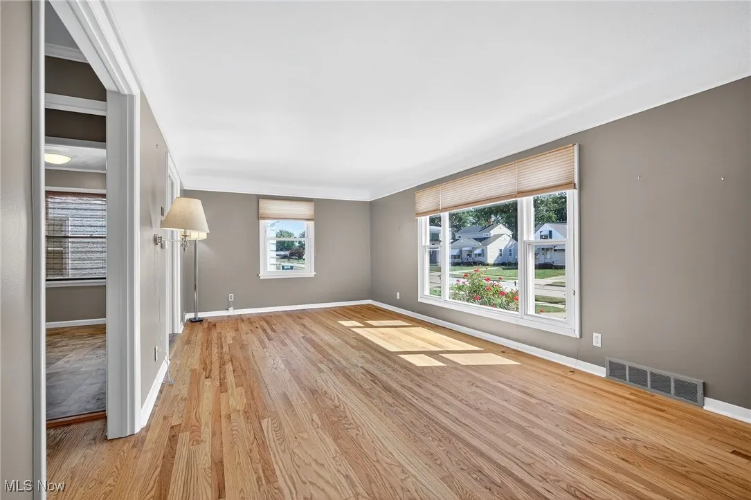 Spare room featuring light wood-type flooring and healthy amount of natural light