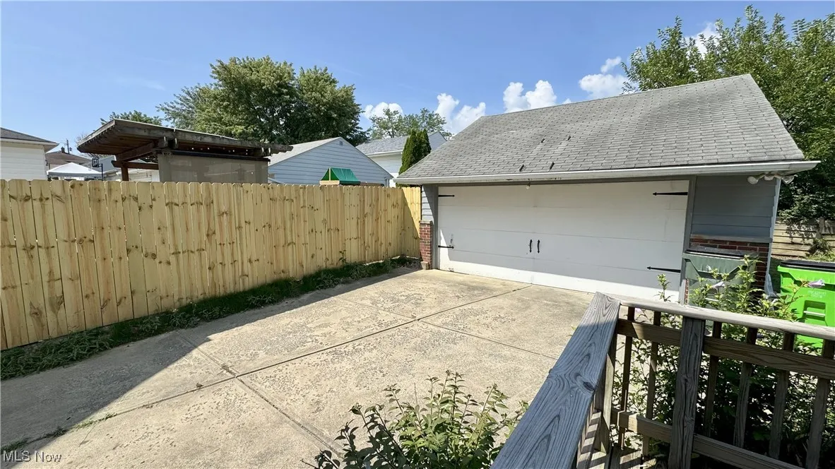 View of detached garage