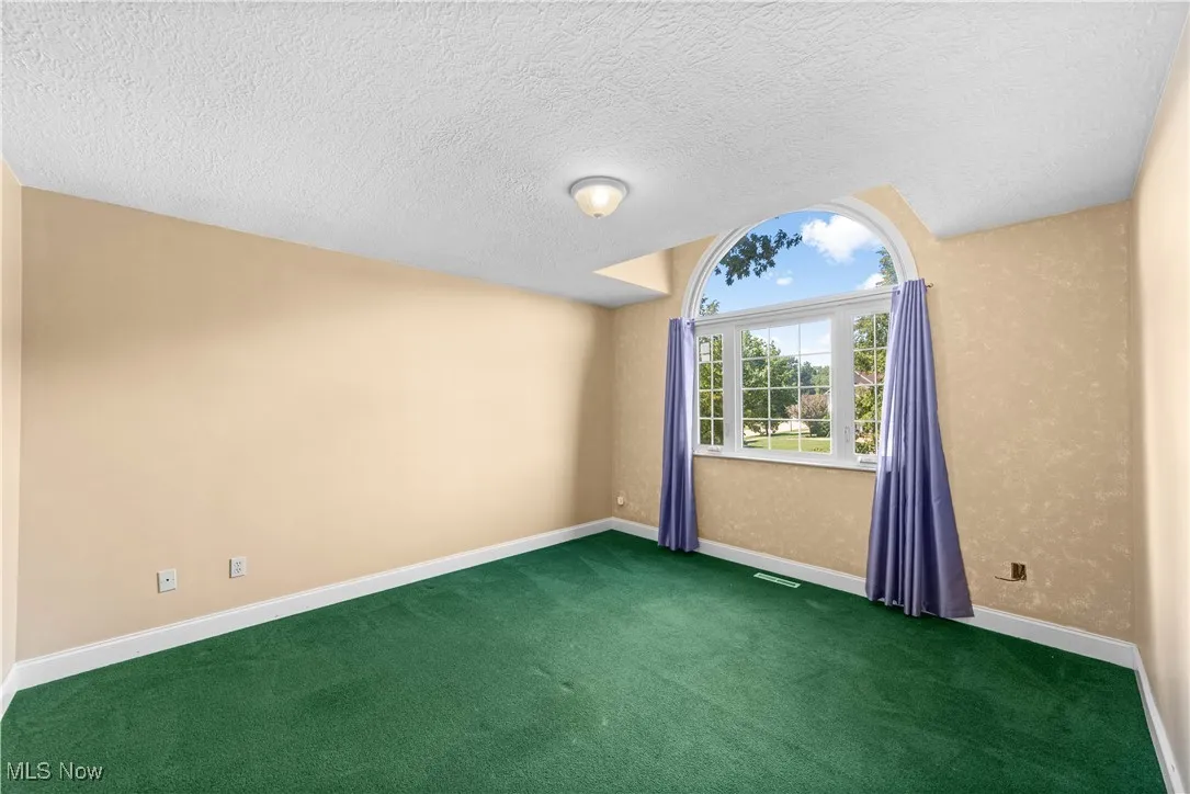 Spare room with a textured ceiling and carpet flooring