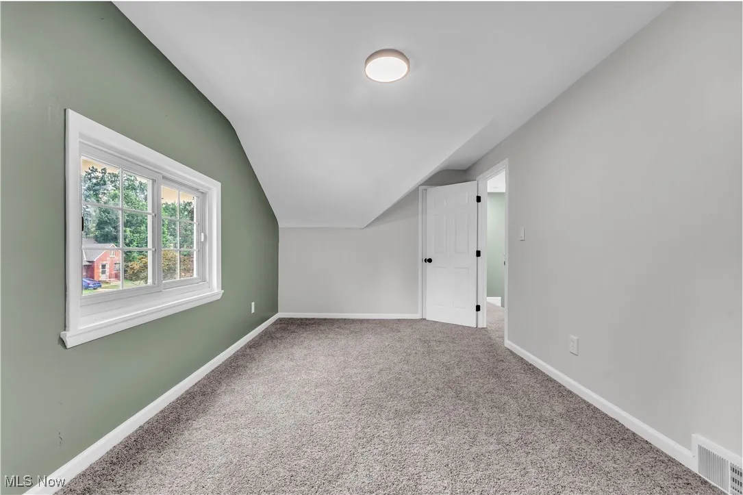 Bonus room with carpet floors and lofted ceiling