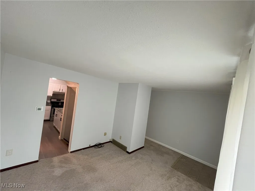 Unfurnished room featuring light colored carpet, ceiling fan, and baseboards