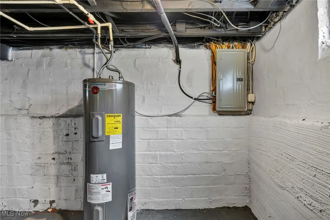 Utility room with water heater and electric panel