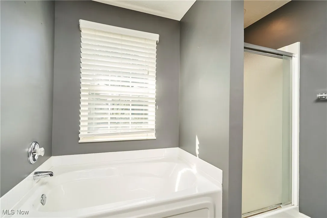 Bathroom with a bath and a shower stall