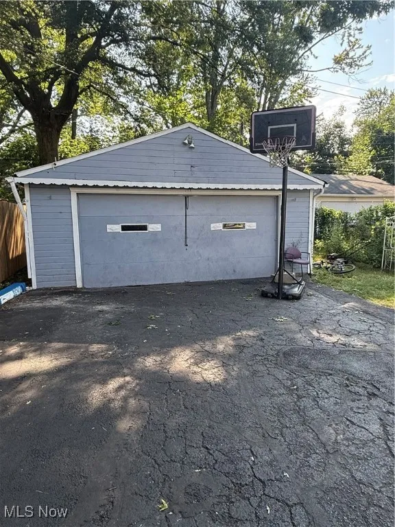 View of detached garage