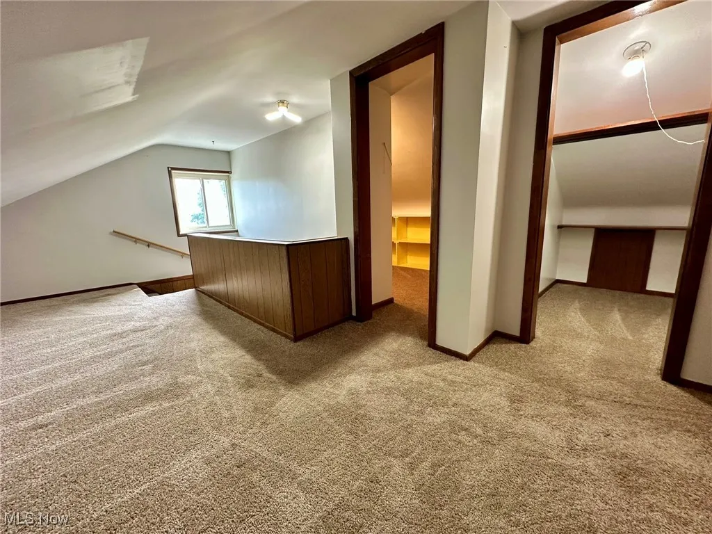 Bonus room featuring light carpet and vaulted ceiling