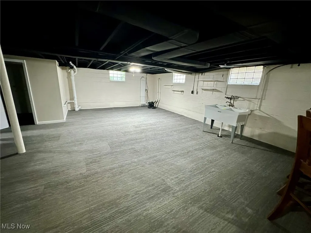 Basement featuring carpet flooring