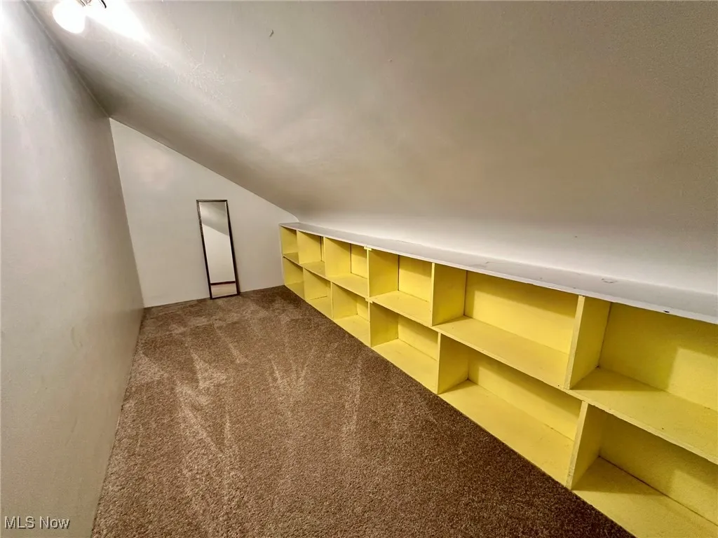 Bonus room featuring carpet flooring and vaulted ceiling