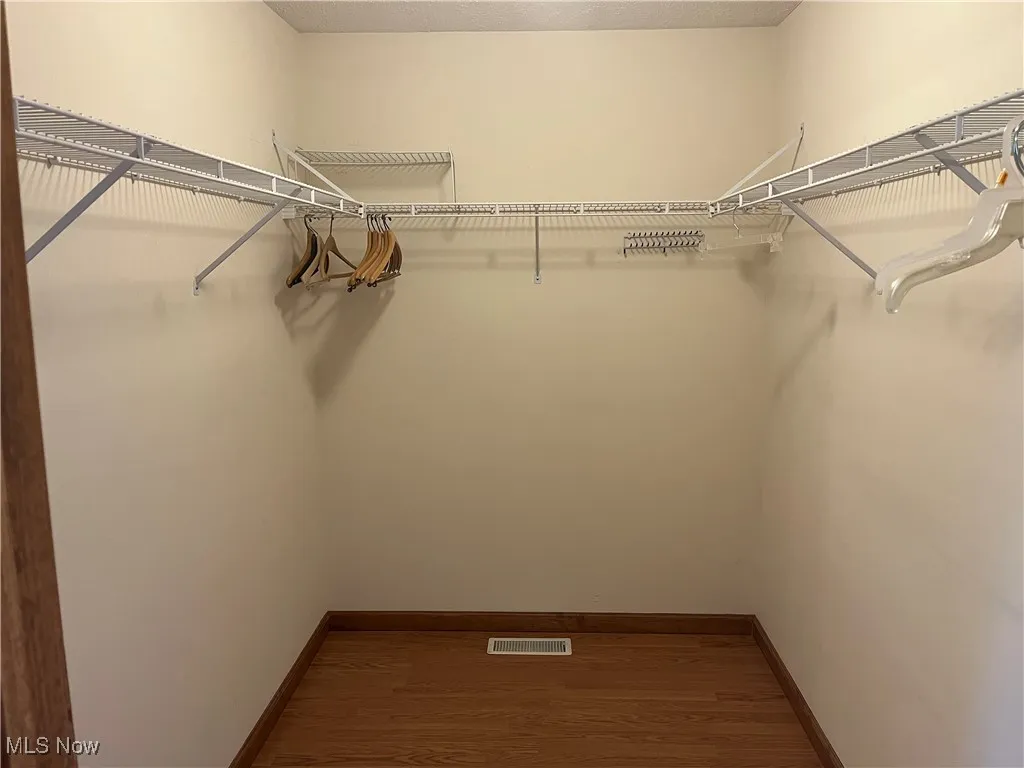 Walk in closet featuring dark wood-style flooring