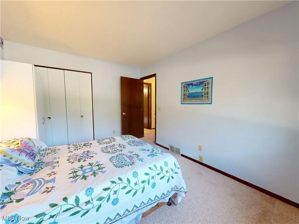 Bedroom featuring a closet and light colored carpet