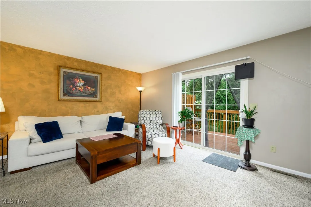 Living room featuring carpet floors and baseboards