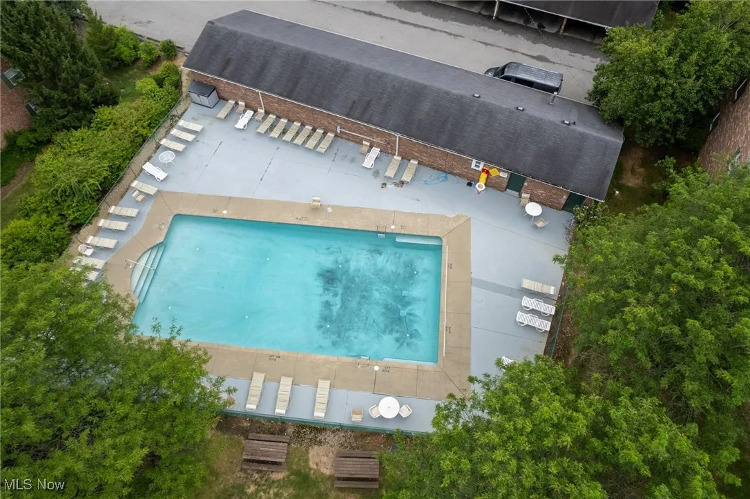 Drone / aerial view of a pool area