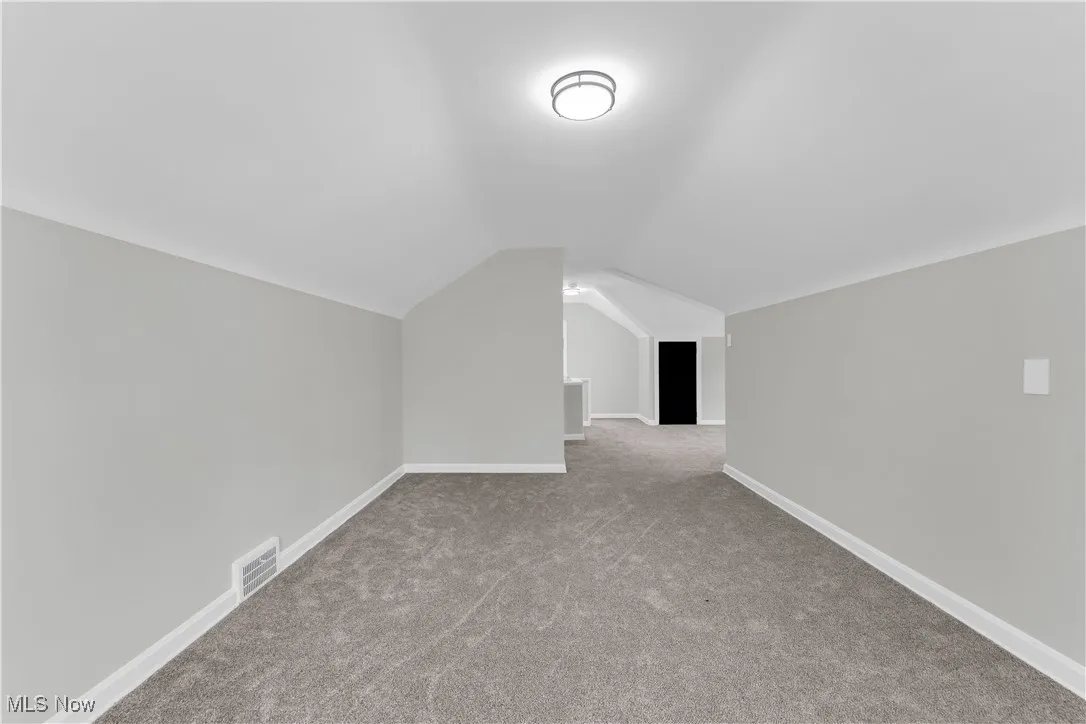 Bonus room with vaulted ceiling and carpet floors