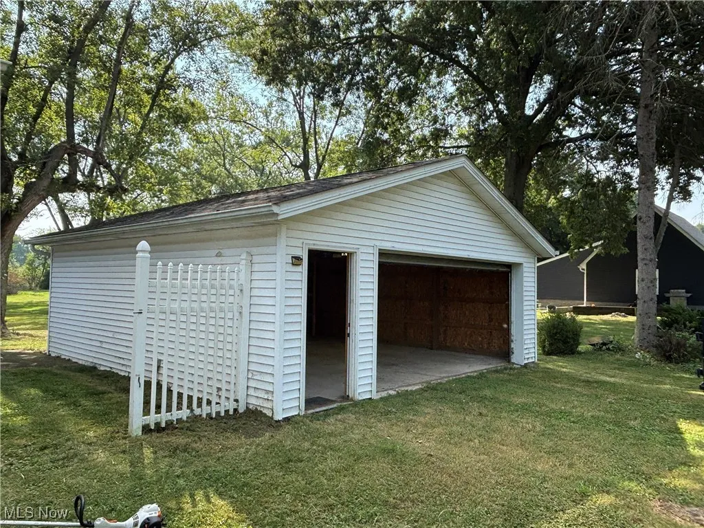 View of detached garage