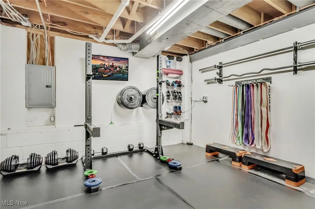 Exercise room featuring electric panel