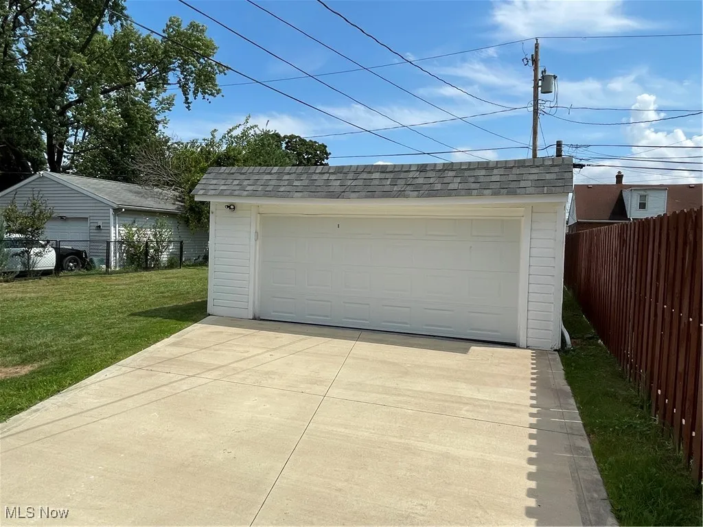 View of detached garage