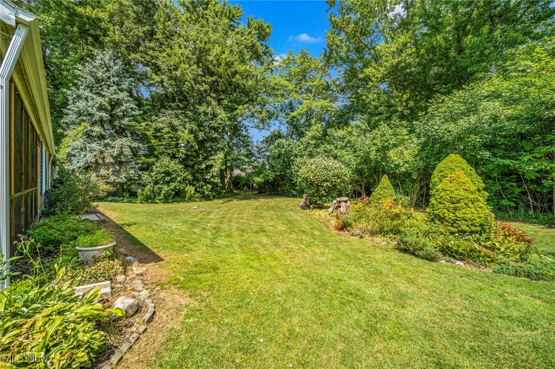 View of grassy yard with view of scattered trees