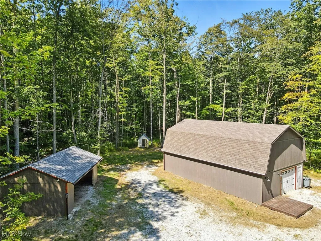 Aerial view of barn and the 23x15 equipment shed