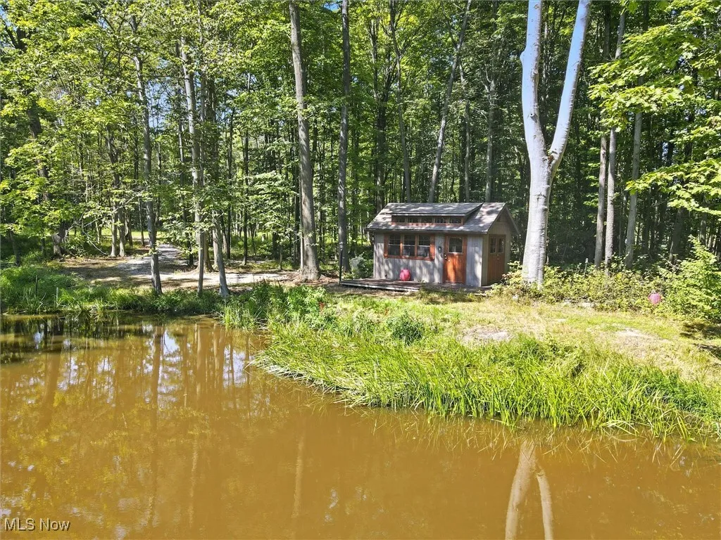 Pond in front of the Fishing Cabin with 6x20 dock