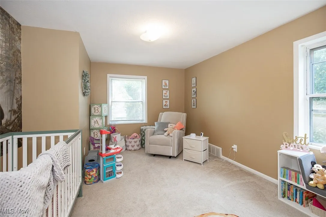Playroom featuring light carpet and baseboards