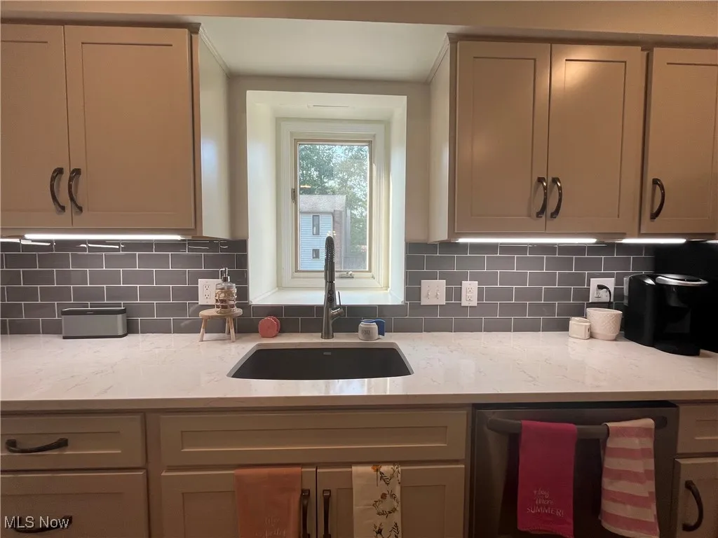 Kitchen with SS dishwasher -- and always nice to have a window over the sink.