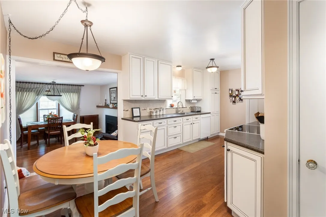 Kitchen with family room in background