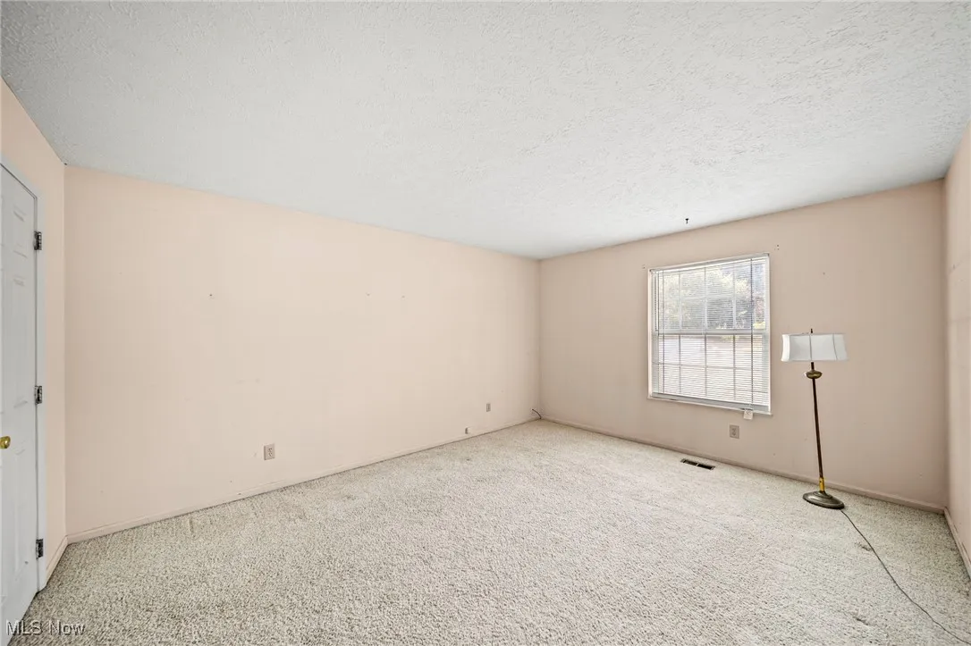 Spare room with a textured ceiling and carpet flooring