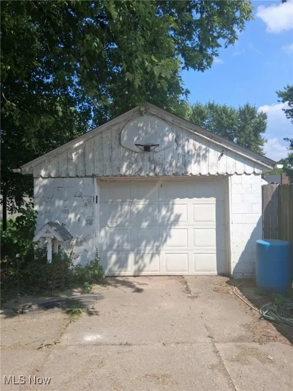 View of detached garage