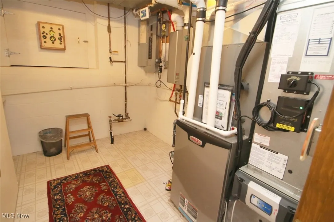 Utilities with heating unit, electric panel, and water heater