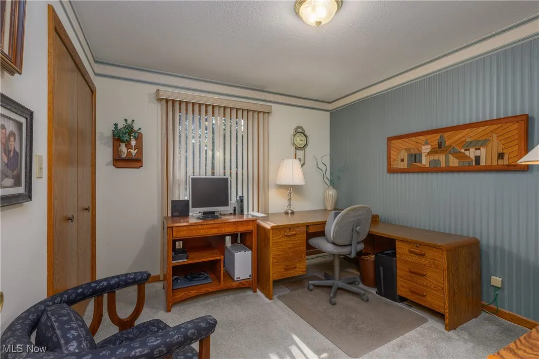 Home office with carpet floors