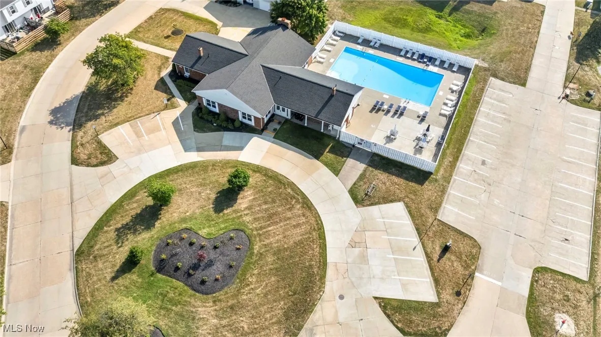 Drone / aerial view of a pool