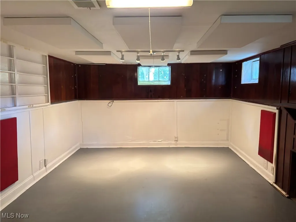 Basement with track lighting